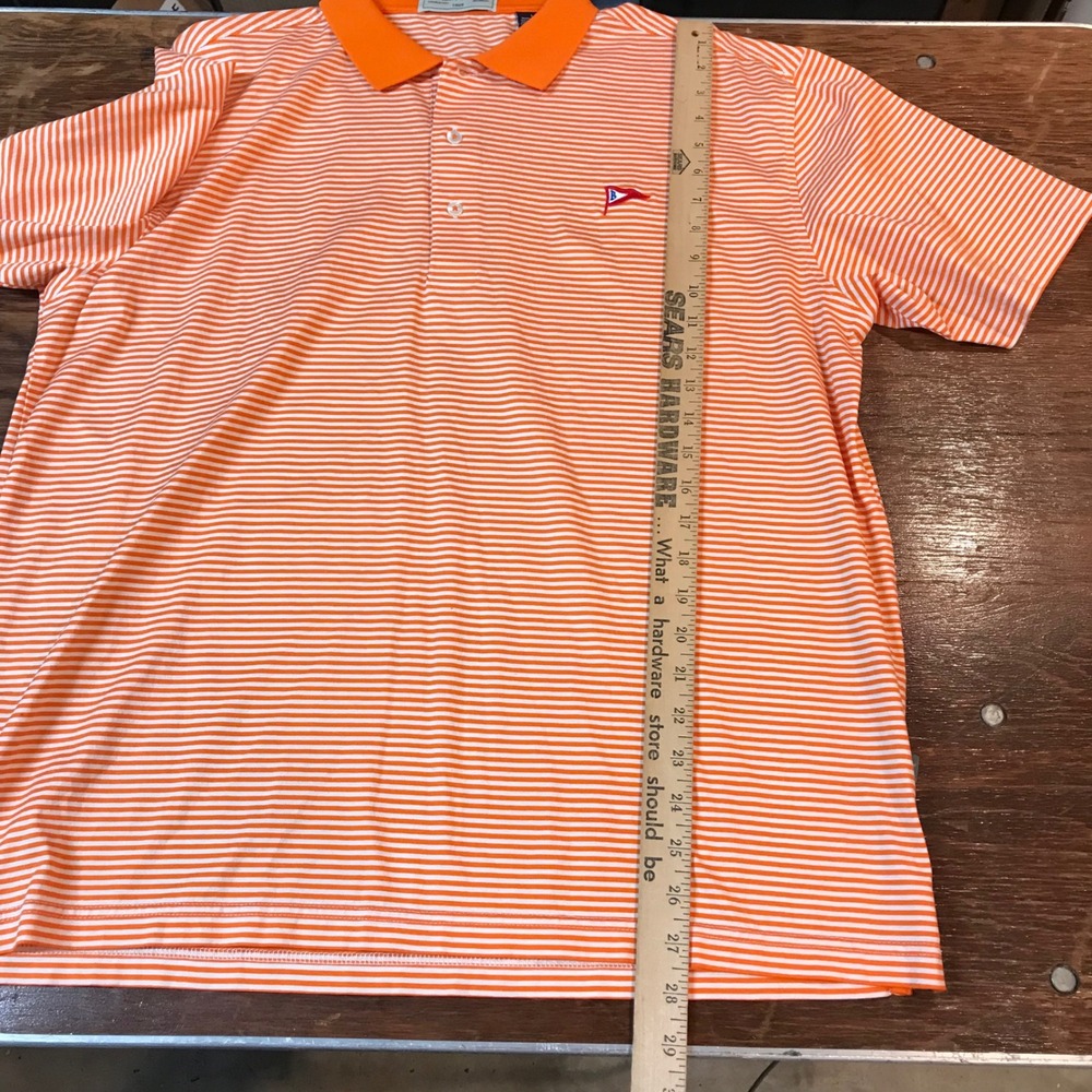 Belvedere Golf Club Mens Large Orange White Striped Supima Cotton Polo Shirt - Picture 10 of 12